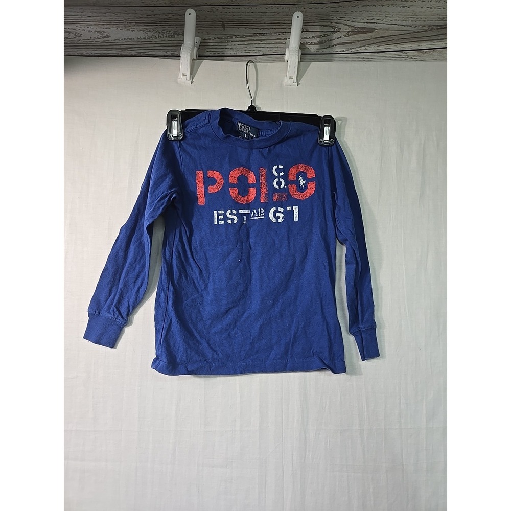 Vintage Polo Ralph Lauren Boys Size 5 Long Sleeve T Shirt Blue Red White Cotton